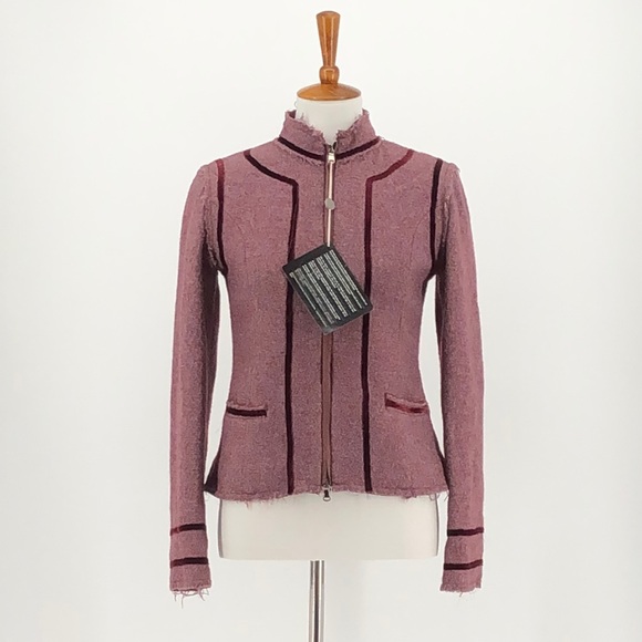 All Saints Plum Zipper Front Velvet Trim Jacket